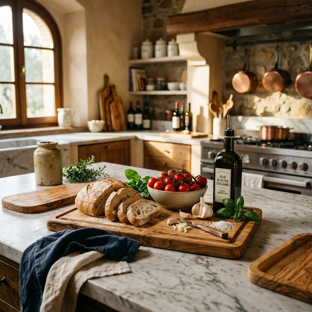 Cucina premium mediterranea con taglieri